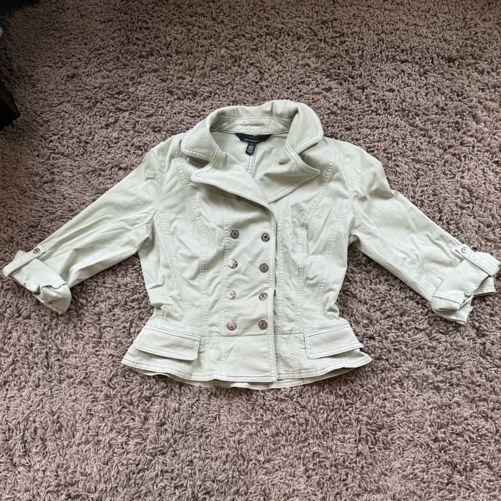 White House Black Market Sea Foam Green Double Breasted Cropped Jacket Size 4 - Picture 2 of 12